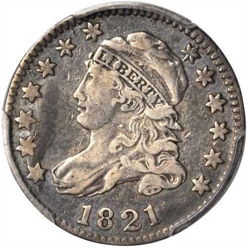 1821 Capped Bust Dime. JR-1. Rarity-2. Large Date. VF-30 (PCGS).