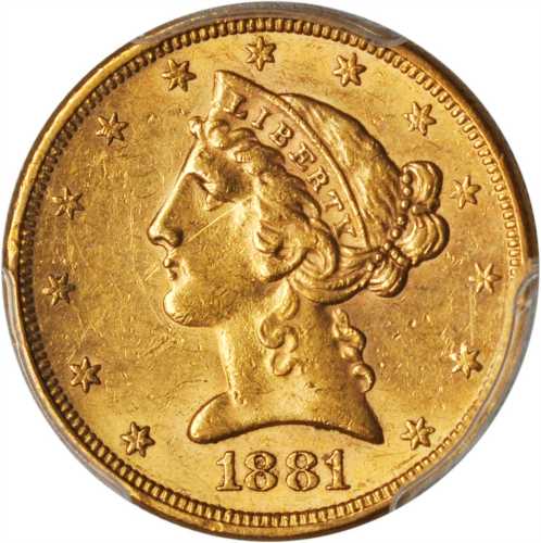 1881-S Liberty Head Half Eagle. AU-58 (PCGS).