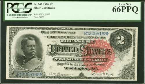 Fr. 242. 1886 $2 Silver Certificate. PCGS Gem New 66 PPQ.