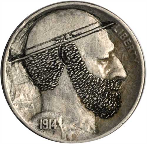 1914 Man with Beard and Hat. Host coin Very Fine.