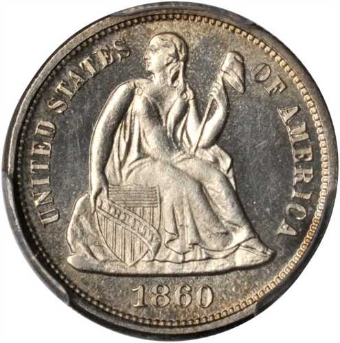 1860 Liberty Seated Dime. Proof-64 (PCGS).