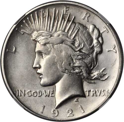 1921 Peace Silver Dollar. High Relief. AU-55 (NGC).