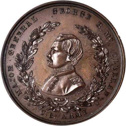 1864 George McClellan. DeWitt-GMcC 1864-5. Bronzed copper. 34 mm. MS-65 BN (NGC).