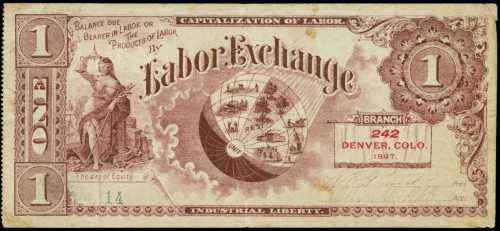 Denver, Colorado. Labor Exchange Certificate. 1897. $1. Very Fine.