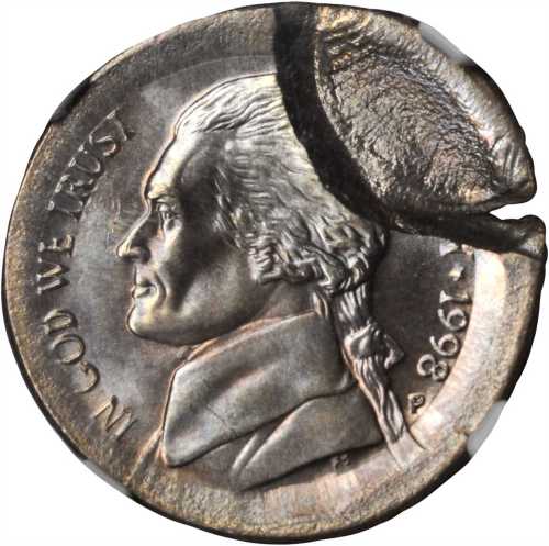 1998-P Jefferson Nickel--Broadstruck with Obverse Indent--MS-65 6FS (NGC).