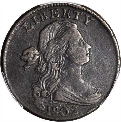 1802 Draped Bust Cent. S-231. Rarity-1. Stemless Wreath. VF Details--Environmental Damage (PCGS).