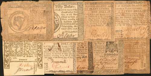 Colonial Currency. Collection of (9) Notes with Notable Signers. Good to About Uncirculated.