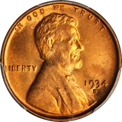 1934-D Lincoln Cent. MS-67 RD (PCGS).