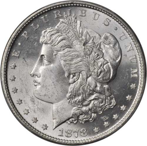 1878 Morgan Silver Dollar. 7 Tailfeathers. Reverse of 1879. VAM-203. MS-64 (PCGS).