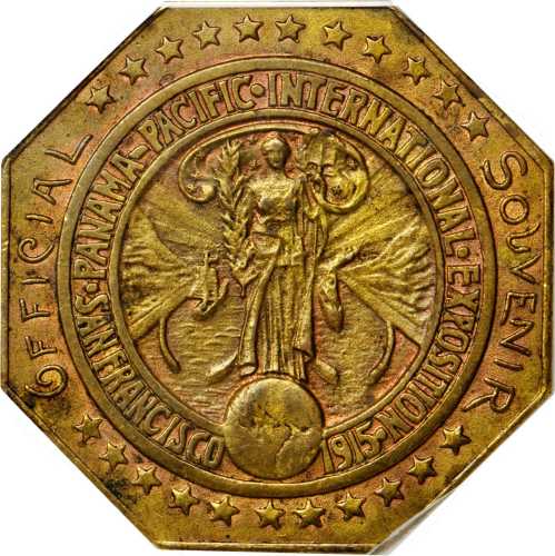 1915 Panama-Pacific International Exposition. Octagonal Dollar. Bronze. 39 mm x 39 mm, octagonal. 