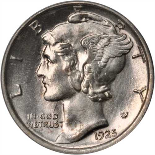 1925-S Mercury Dime. MS-64 FB (PCGS). CAC.