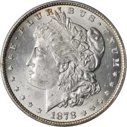 1878 Morgan Silver Dollar. 7 Tailfeathers. Reverse of 1879. VAM-210B. MS-64 (ANACS).