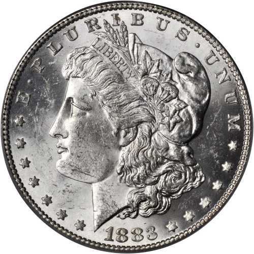 1883 Morgan Silver Dollar. VAM-10. Top 100 Variety. Doubled Die Obverse, Sextupled Stars. MS-62 (PCG