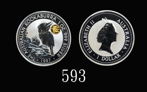 1997年澳洲「笑翠鸟」精製纯银币1元，重1盎司两枚。均BU品1997 Australia Proof Silver 1 Dollar, 