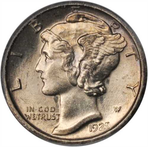 1925-D Mercury Dime. MS-63 FB (PCGS).