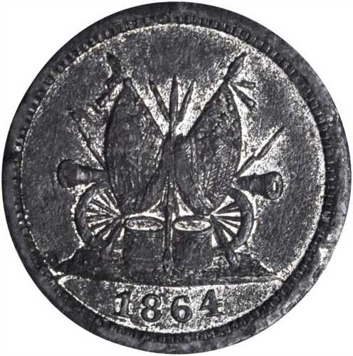 1864 Procese. Fuld-349/477 e. Rarity-9. White Metal. 18 mm. AU-58 (NGC).