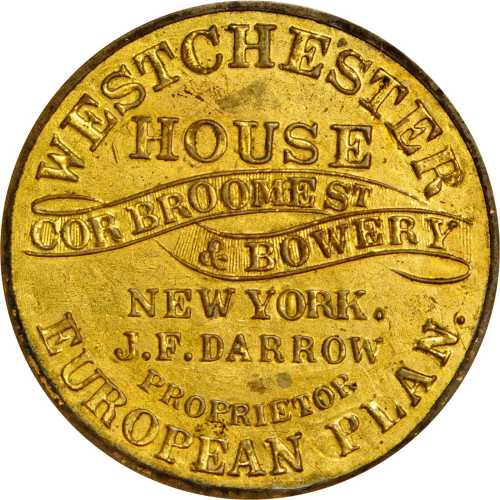 New York, New York. J.F. Darrow, Westchester House. Mirror. Bowers NY-4440. Gilt brass. 37 mm. About
