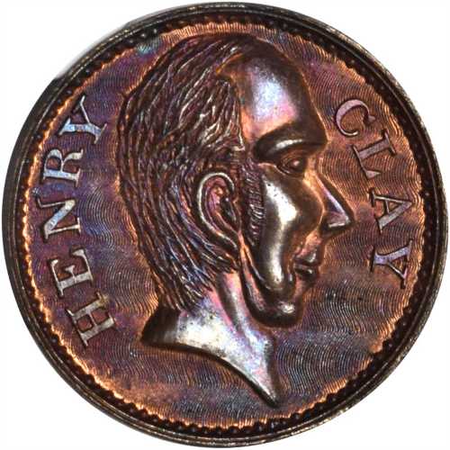 (ca. 1860s) Henry Clay. A Tariff For Protection medalet. DeWitt HC-C. Copper. 19 mm. MS-66 RB (NGC).
