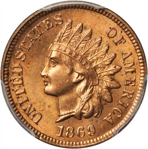 1869 Indian Cent. MS-64 RB (PCGS).