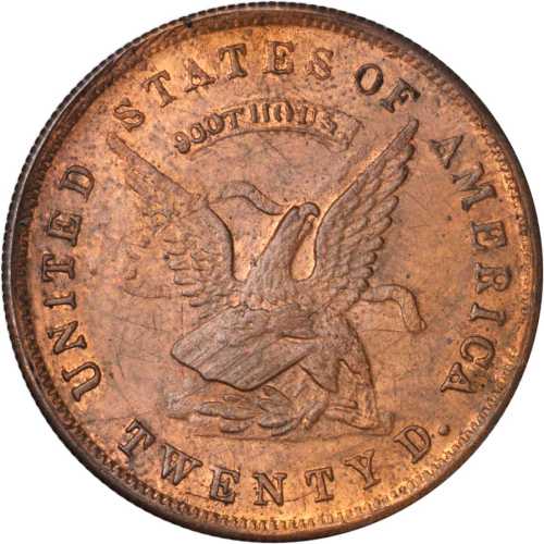 1853 United States Assay Office of Gold $20. Struck Copy of K-18. Copper. MS-60 RB (Uncertified).