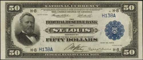 Fr. 831 (W-3030). 1918 $50 Federal Reserve Bank Note. St. Louis. PCGS Choice About New 58 PPQ.