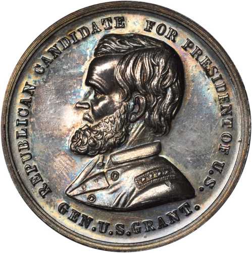 1868 Ulysses S. Grant. DeWitt-USG 1868-7. Large Letters. Silvered brass. 32.3 mm. Choice About Uncir