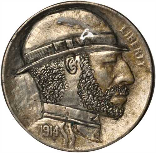 1914-S Man with Beard and Derby Hat. Host coin Extremely Fine.