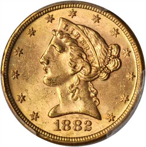 1882-S Liberty Head Half Eagle. MS-63 (PCGS).