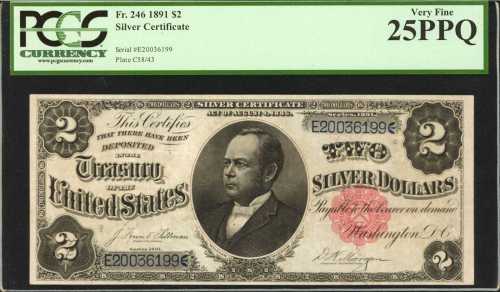 Fr. 246. 1891 $2 Silver Certificate. PCGS Very Fine 25 PPQ.