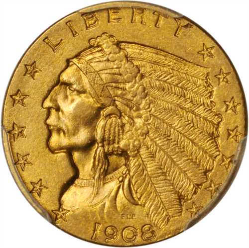 1908 Indian Quarter Eagle. MS-62 (PCGS).