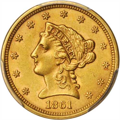1861 Liberty Head Quarter Eagle. Type II Reverse. MS-61 (PCGS).