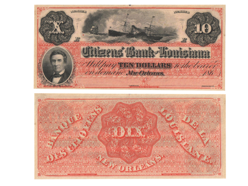 1860年代美国新奥尔良路易斯安那州10元，未流通