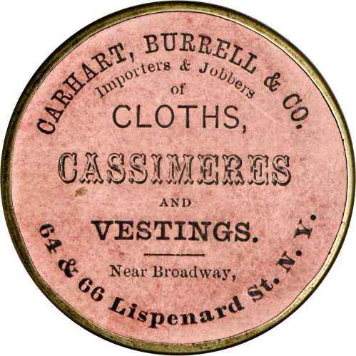 New York, New York. 1867 Carhart, Burrell & Co. Bowers NY-4020. White metal. 38 mm. Very Choice Abou