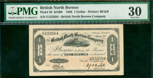 1936年英属北婆罗州公司1元，编号G153584, PMG30