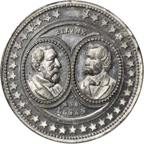 1884 James G. Blaine. DeWitt-JGB 1884-2. White metal. 35 mm. MS-63 DPL (NGC).