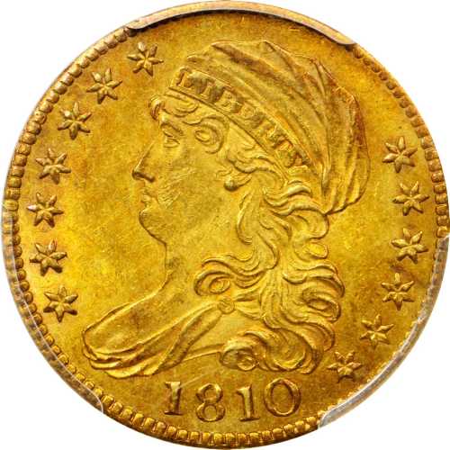 1810 Capped Bust Left Half Eagle. BD-4. Rarity-2. Large Date, Large 5. MS-63 (PCGS). CAC.