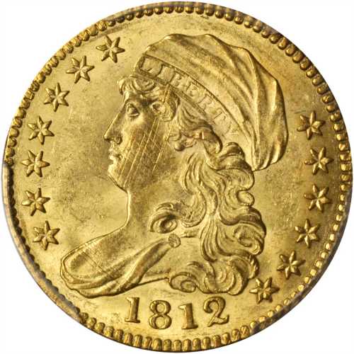 1812 Capped Bust Left Half Eagle. BD-1. Rarity-3. Wide 5 D. MS-63 (PCGS).