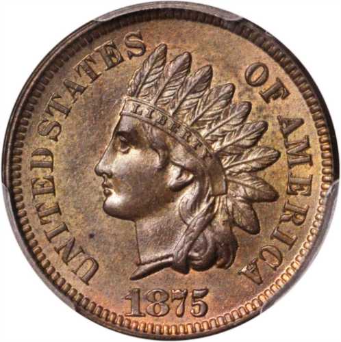 1875 Indian Cent. MS-63 BN (PCGS).