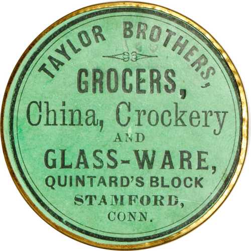 Connecticut, Stamford. Taylor Brothers. Bowers CT-430. Gilt brass. 38 mm. Mint State.