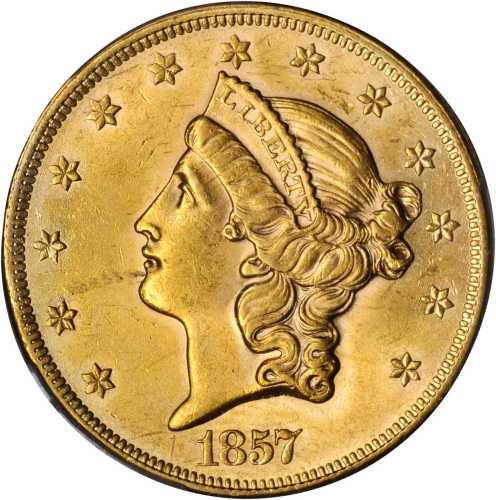 1857 Liberty Head Double Eagle. MS-60 (PCGS). CAC.