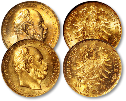 1872年德皇威廉一世像10Mark金币二枚
