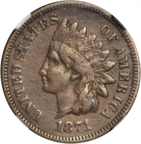1871 Indian Cent. Bold N. VF-30 BN (NGC).