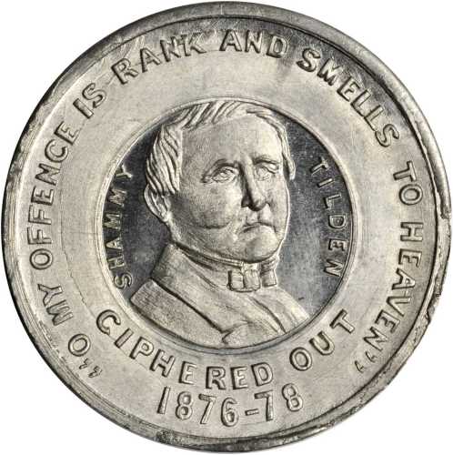1876 Samuel J. Tilden. DeWitt-SJT 1876-7. White Metal. 31.2 mm. Choice Mint State.