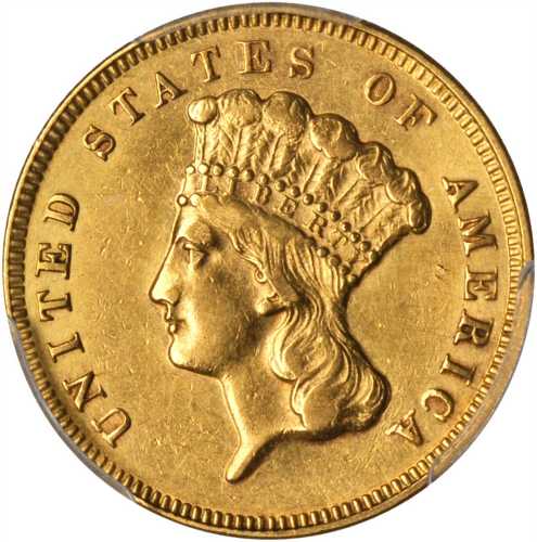 1870 Three-Dollar Gold Piece. AU Details--Cleaned (PCGS).