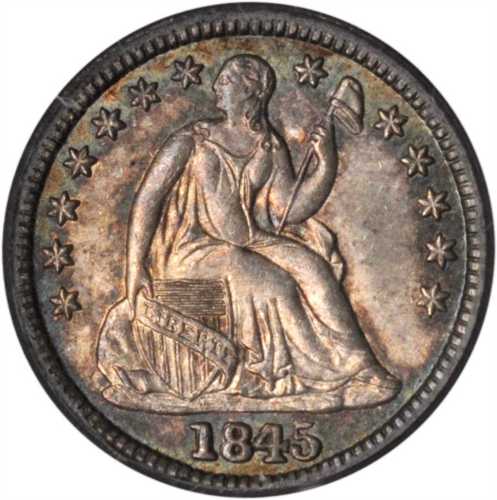 1845 Liberty Seated Half Dime. V-5, FS-302. Repunched Date. MS-65 (PCGS). CAC.
