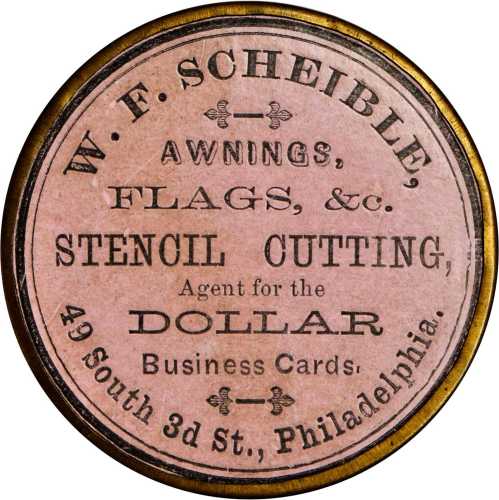 Pennsylvania, Philadelphia. 1867 W.F. Scheible. Bowers PA-4320. Silvered brass. 38 mm. Choice About 