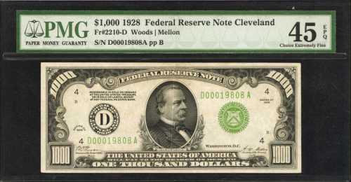 Fr. 2210-D. 1928 $1000 Federal Reserve Note. Cleveland. PMG Choice Extremely Fine 45 EPQ.