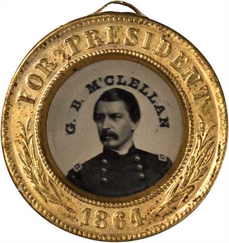 1864 George McClellan. DeWitt-GMcC 1864-51. Ferrotype. Gilt brass. 24.5 mm. Mint State.