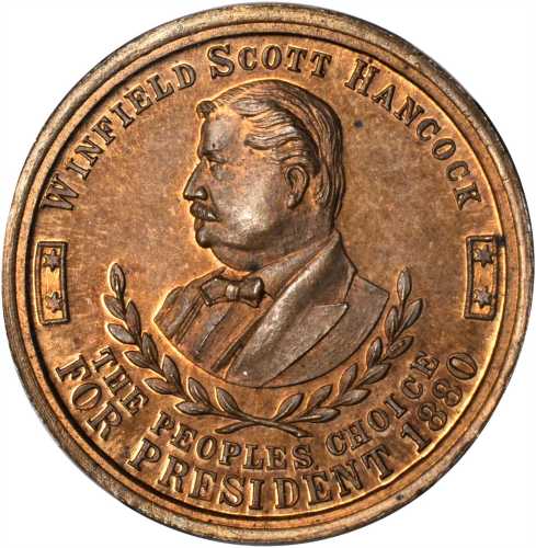 1880 Winfield Scott Hancock. DeWitt-WSH 1880-2. Copper. 28 mm. MS-64 RB (NGC).