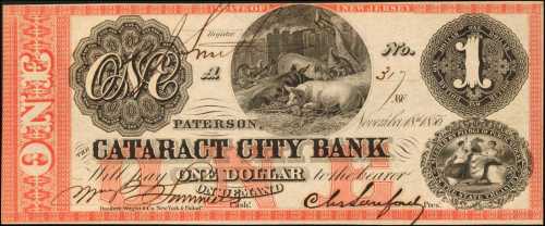Paterson, New Jersey. Cataract City Bank. November 18, 1856. $1. Choice Uncirculated.